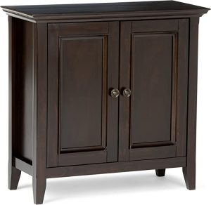 SIMPLIHOME Amherst SOLID WOOD 32 inch Wide Transitional Low Storage Cabinet.