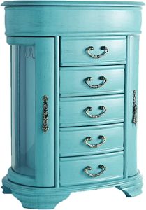 Hives & Honey Daphne Oval Glass Turquoise Jewelry Chest Jewelry Organizer Box Case Mirrored Storage