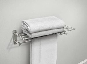 Moen Y5794BN Arlys 24-Inch Wide Modern Bathroom Hotel-Style Storage Shelf with -Towel Bar, Brushed Nickel
