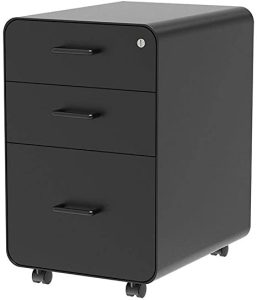 Monoprice Round Corner 3-Drawer File Cabinet - Black with Lockable Drawer