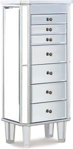 Powell Jewelry Armoire Wood, Silver Mirrored